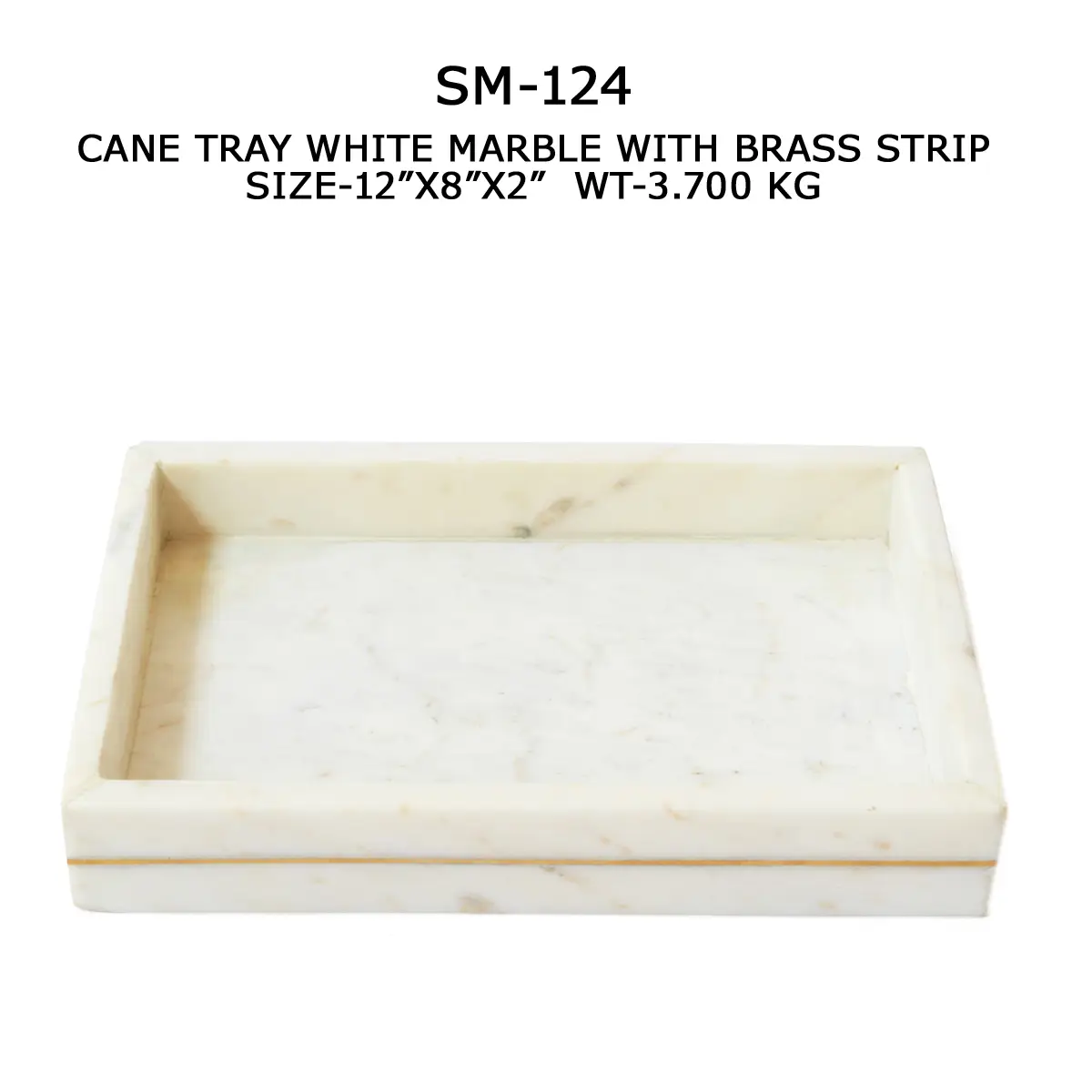 CAN TRAY WITH BRASS STRIP INLAY WHITE
MARBLE